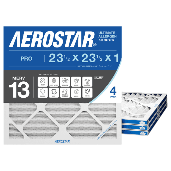 Aerostar 23.5x23.5x1 MERV 13 Pleated Air Filter, 4 Pack, Furnaces Filter, HVAC Filter