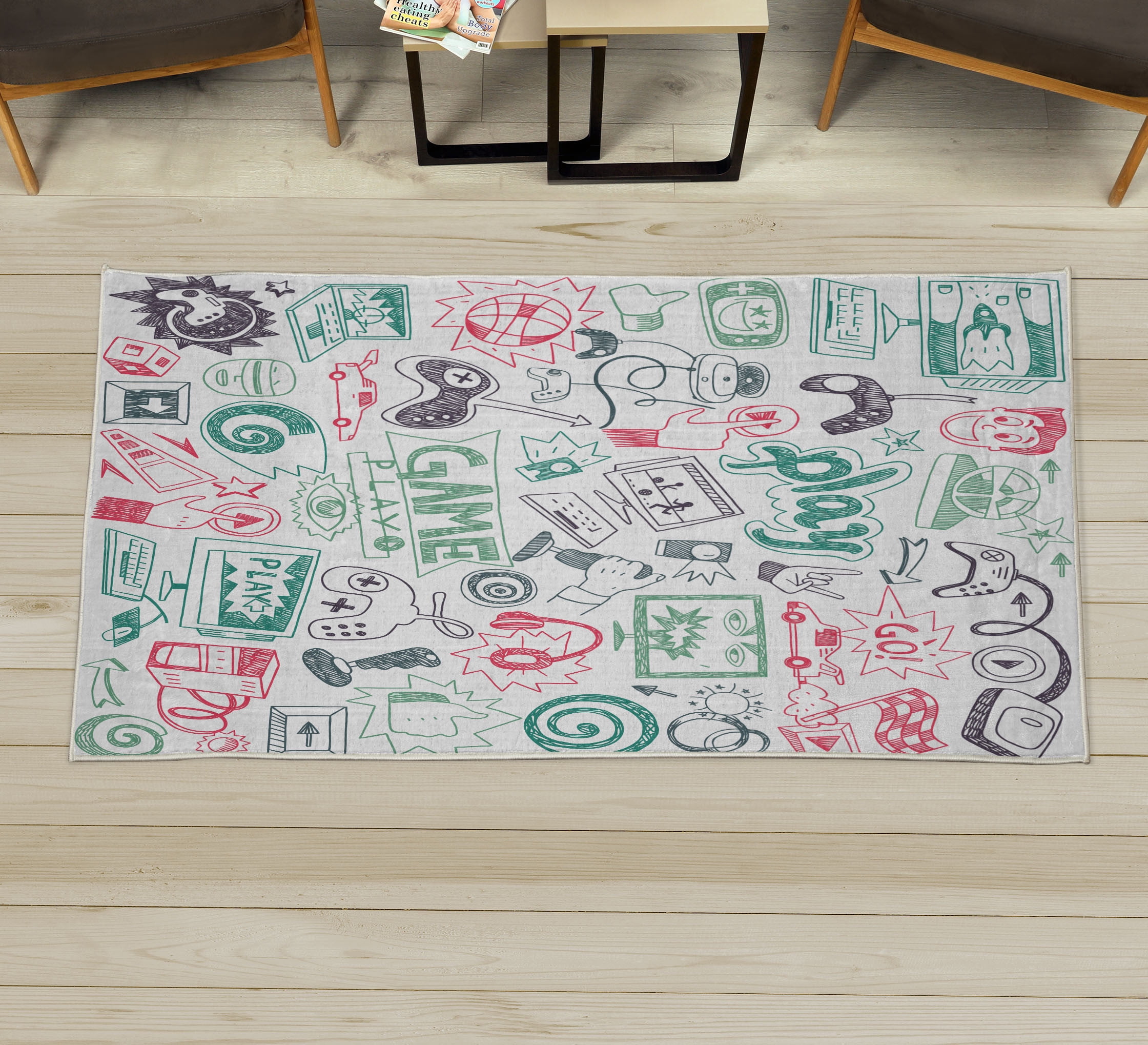 Video Games Decorative Rug, Monochrome Sketch Gaming Design Racing ...