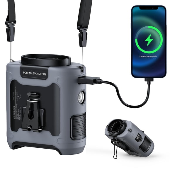 Ventilador portátil con clip para cintura Morsisho de 10000 mAh con linterna