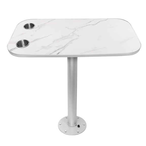 Detachable RV Table Set 31.5" x 15.7" with 2 Cup Holders, Telescopic Leg (17.8"–27.2") Camping & Pontoon Table for RVs and Boats