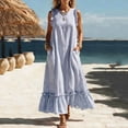 thumbnail image 2 of VBVC Women's Striped Ruffle Trim Sleeveless Maxi Dress , Summer Casual Beach Loose Dress For Women , Ladies' Vacation Long Dress with Pockets,Blue,S-3XL, 2 of 6