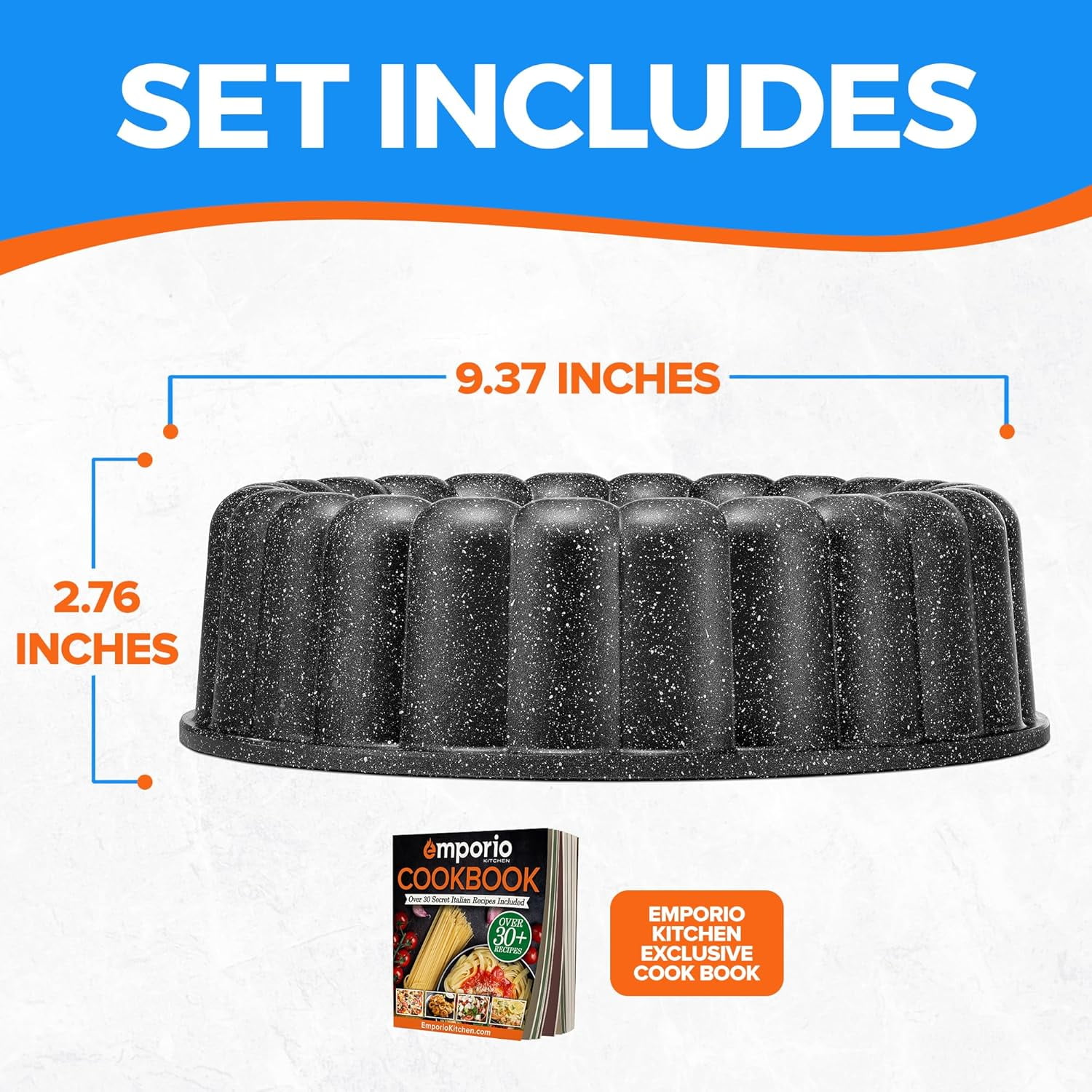 Baking Pan - Two-Layered Nonstick Gray Marble Coating, DieCast Aluminum Fluted Cake Pan, Oven Safe (Up To 450° F), Recipe Booklet Included, Classic Pan, Gray