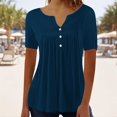 thumbnail image 2 of Womens Pleated Tunic Tops, Short Sleeve Button V-Neck Solid Color Loose Fitting T-Shirt Blouse Tops Summer Tops for Lady Plus Size Navy M, 2 of 7
