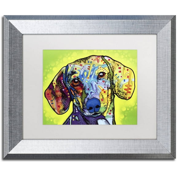 Trademark Fine Art "Dachshund" Canvas Art by Dean Russo, White Matte, Silver Frame