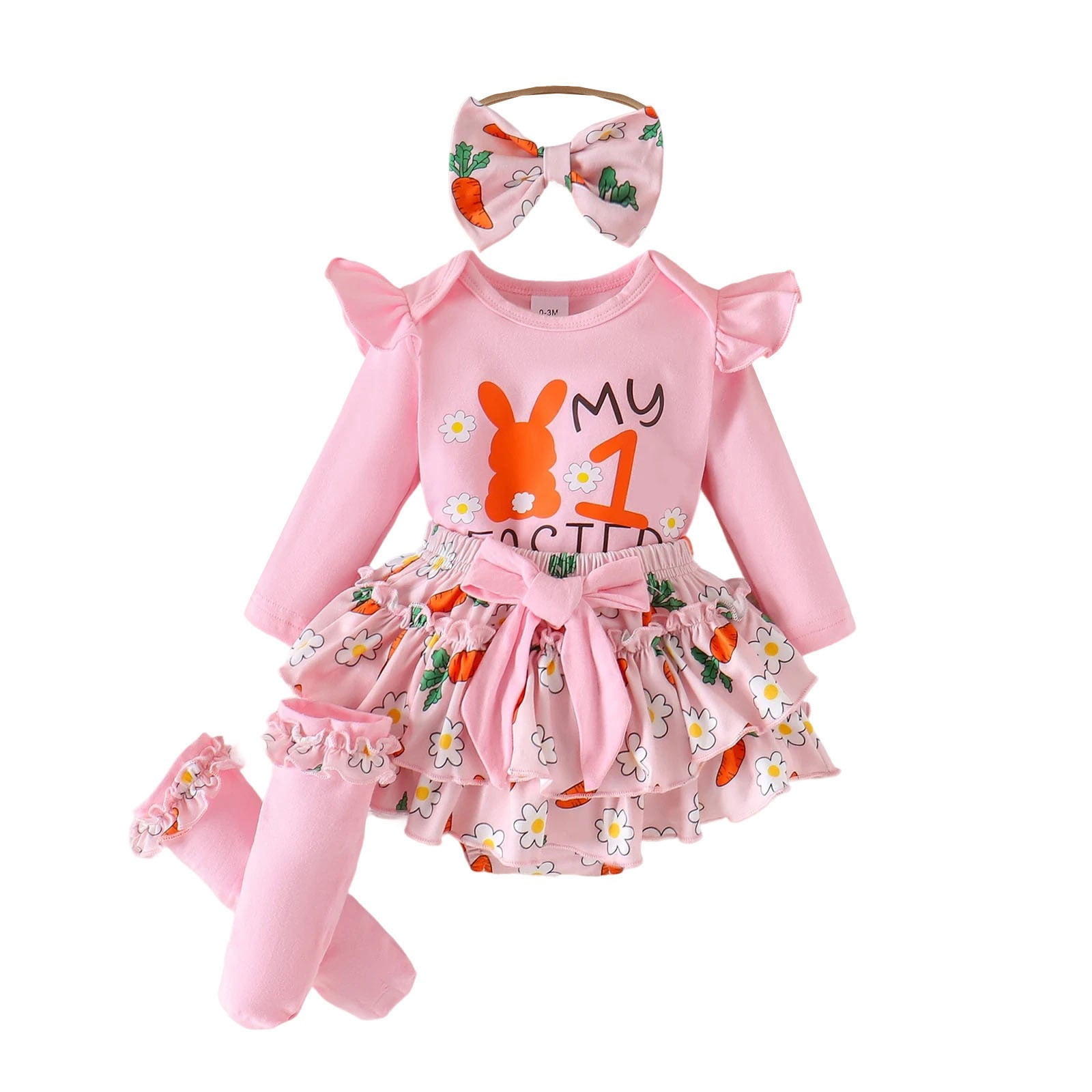 Jamsmile Newborn Girls Outfits Sets 1st Easter Day Bunny Print Romper With Floral Headband 3pcs Baby Girls Princess Outfits
