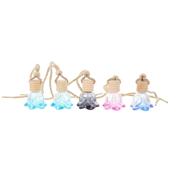 Car Hanging Bottle Diffuser: 5pcs Glass Rose Car Air Freshener Empty Essential Oil Fragrance Pendant Ornaments (  )