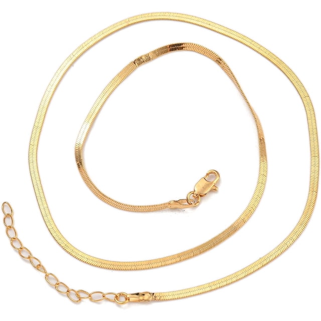 Brass Flat Snake Chain Necklaces for Women Real 18K Gold Plated 17.80~17.91 inch(45.2~45.5cm)