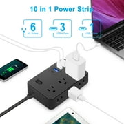 BOHASHIN Power Strip Extension Cord, 15 ft long Extension Cord for 6 Widely Spaced Outlets with 4 USB Fast Charge USB Charging Ports(Black)