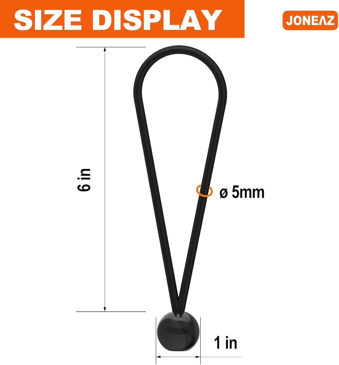 50 Pcs Ball Bungee Cords 6 Inch Black Heavy Duty Outdoor for Canopy Tarp Tie Downs, UV Resistant