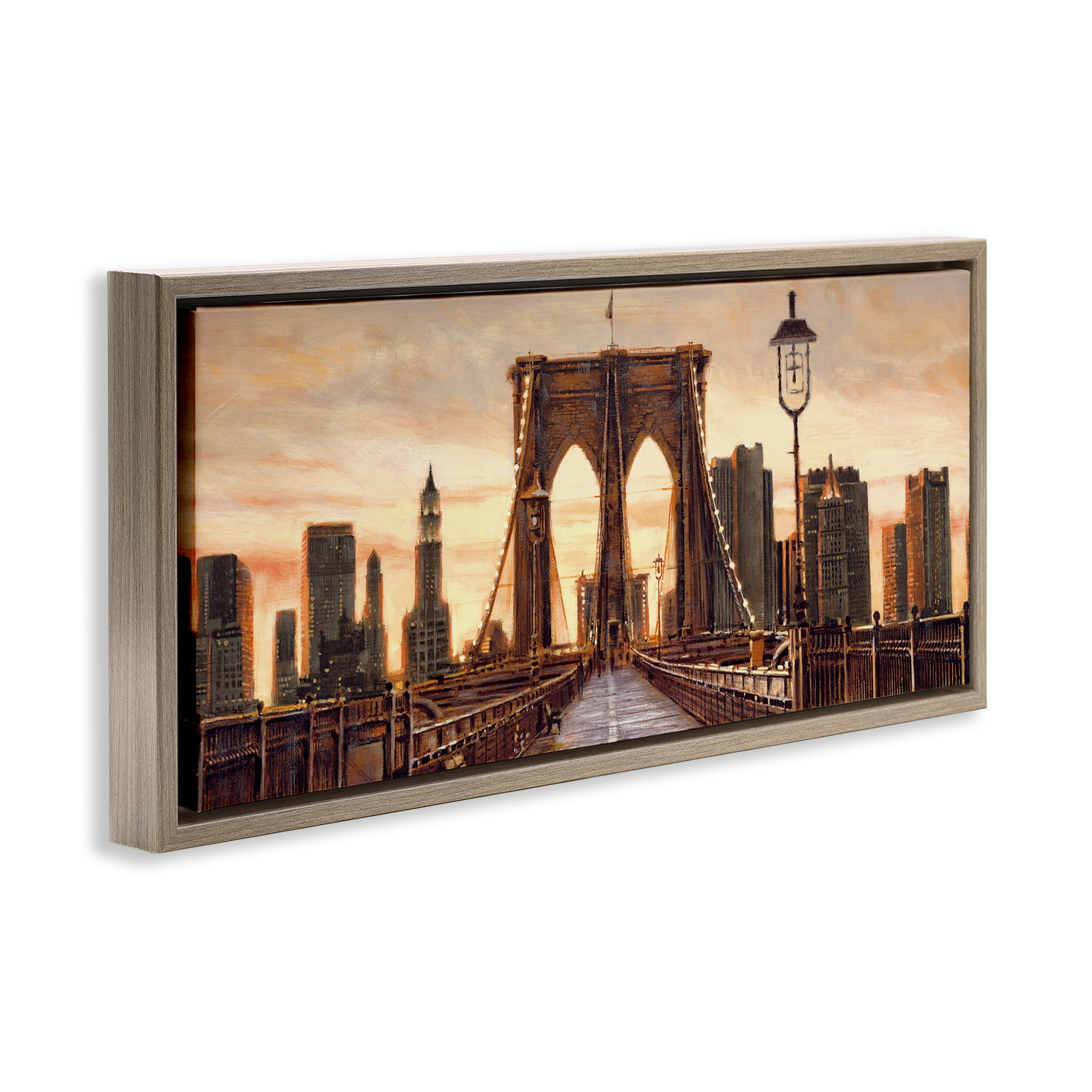 Stupell Industries City Bridge View Scenery Painting Brown Floater Framed Art Print Wall Art, 25 x 11