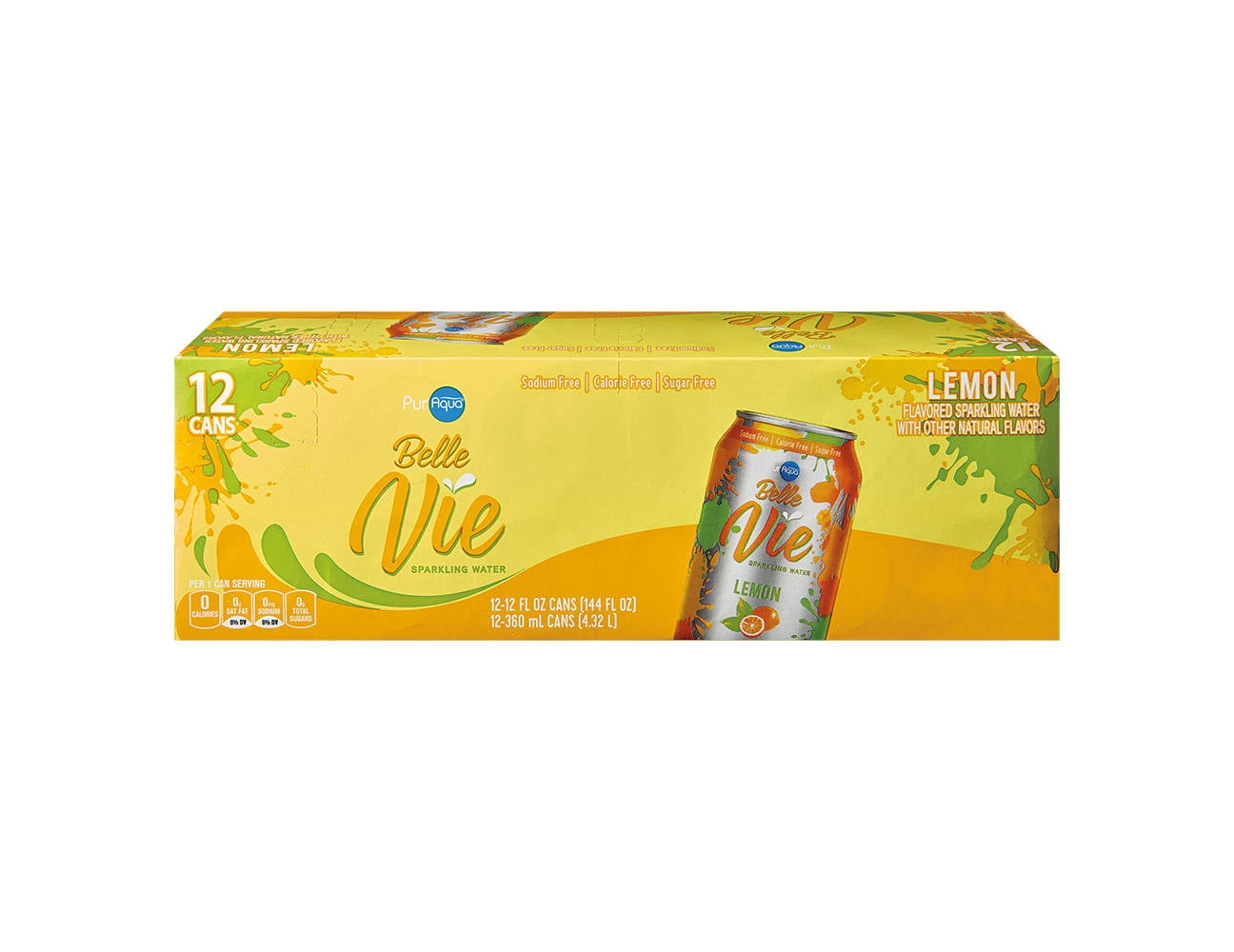PurAqua Lemon Belle Vie Sparkling Flavored Water - 12 pack, 12 fl oz