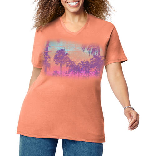 Just My Size - by Hanes Women's Plus Size Printed Short Sleeve V-neck T ...