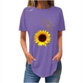 thumbnail image 1 of Tops de Verano de las Mujeres Suelto Ajuste Girasol Impresión Cuello Redondo Suelto 3/4 Manga Superior, Tops de Moda de las Mujeres, 1 of 3