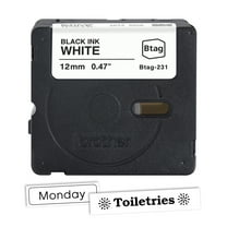 Brother Genuine P-touch BTAG231 Black on White Label Tape, ~1/2in by 13.1ft (12mm x 4m) for Ptouch Label Makers