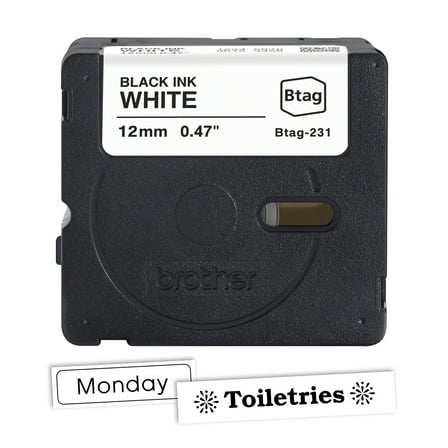 Brother Genuine P-touch BTAG231 Black on White Label Tape, ~1/2in by 13.1ft (12mm x 4m) for Ptouch Label Makers