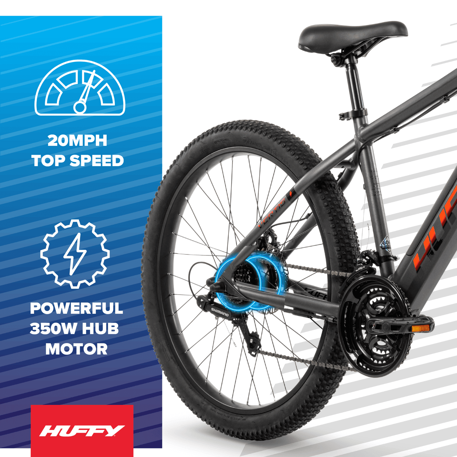Huffy 27.5" Vertis 36V Electric Mountain Bike, Fits Riders 60"+, Gray, Adult, Unisex