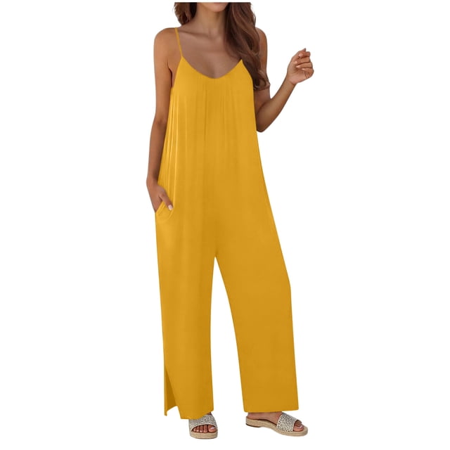 TaTaai Women's Summer Evening Jumpsuit Sleeveless Halter Neck Wide Leg Long Pants Solid Color Casual One Piece with Low Back Detail for Party and Night Out Gift