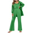 thumbnail image 5 of Free Travel Sets â Pajamas for Women Set & Lounge Sets Women's Pajama Set Three Piece Short Sleeved Pajama Button Pajama Casual Set With Long Pants, 5 of 6