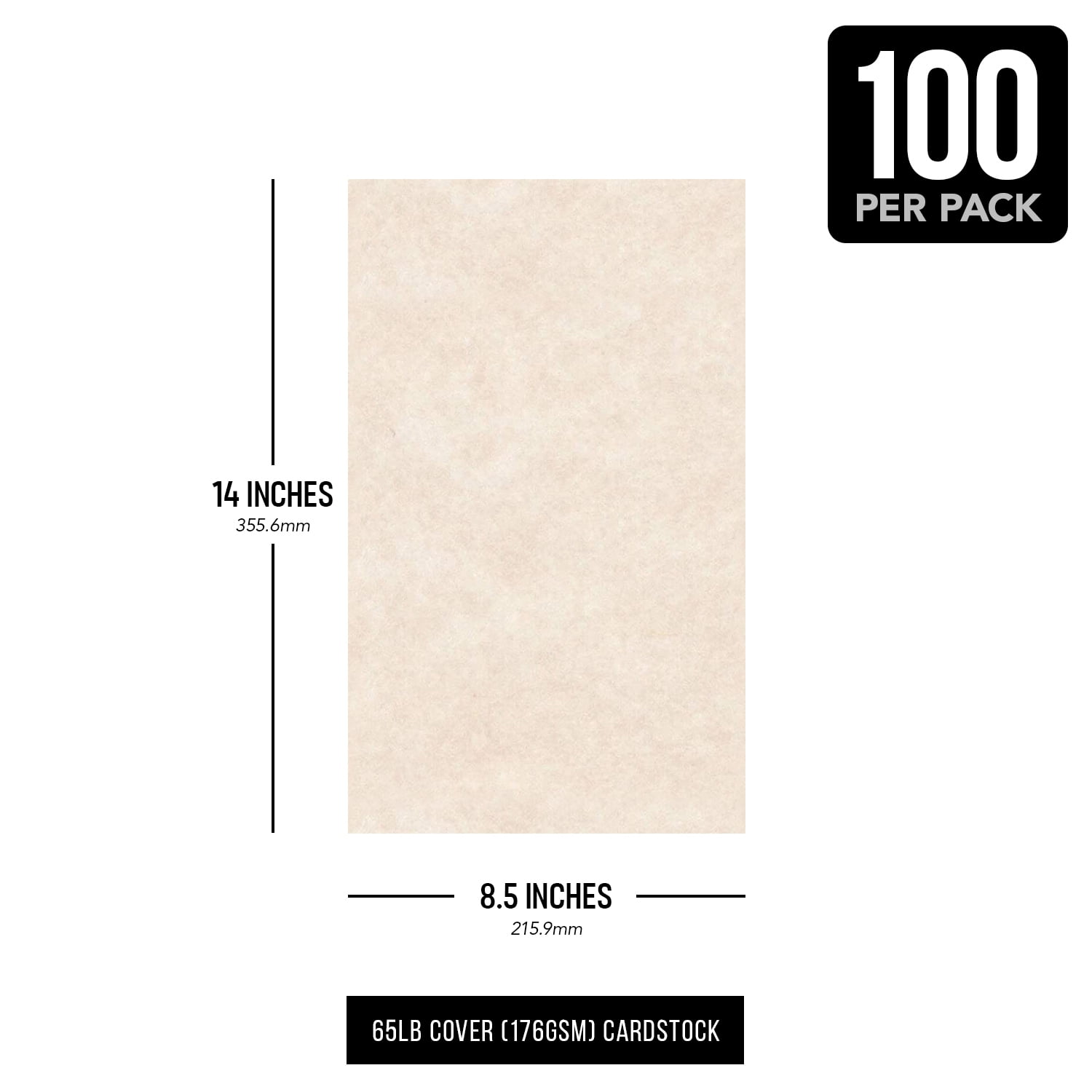 Natural Cream Stationery Parchment Recycled Cardstock Paper | 65lb Cover (176gsm) Card Stock | 8.5” x 14” inches | 100 Sheets per Pack