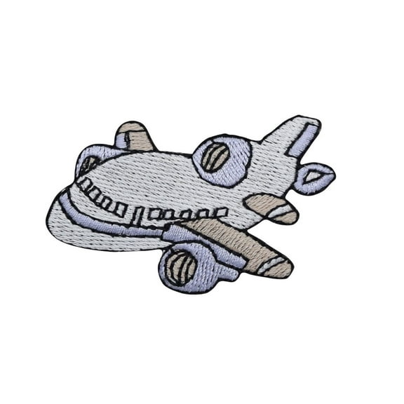 Airplane/Jet - Small- White/Blue - Iron on Applique/Embroidered Patch