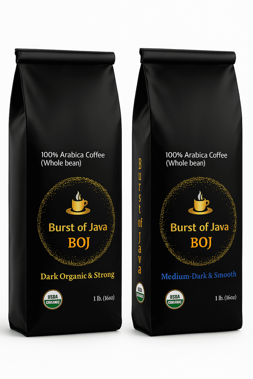 Organic Whole Bean Coffee Medium Dark Roast | USDA Certified Fair Trade 100% Arabica | Small Batch Roasted Low Acid | Burst of Java 16 oz