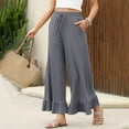 thumbnail image 4 of Stephy Womens Wide Leg Pants Drawstring Elastic High Waisted Ruffle Hem Palazzo Pants with Pockets, Gray, XL, 4 of 9