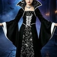 thumbnail image 5 of Virmaxy Halloween Costume Halloween Costume Girls Halloween Dress High Collar Lace Up Bell Sleeve Maxi Gown with White Pattern for Fall Party Sizes 3-13Y, 5 of 9