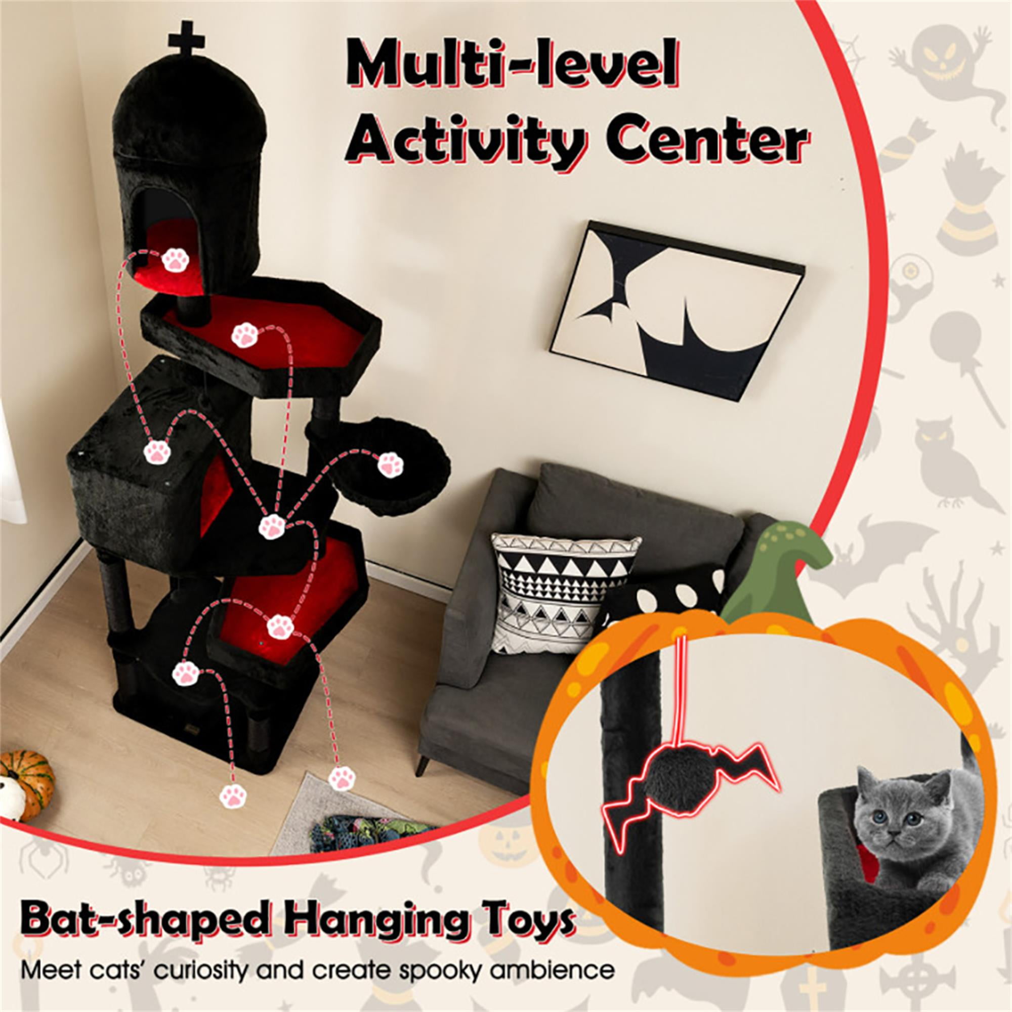 Pefilos 49" Tall Gothic Cat Tree for Large Cats, Cat Tower with Sisal Scratching Posts, Coffin Bed, Multi-Level Spooky Cat Condo, Black Pefilos 49" Tall Gothic Cat Tree for Large Cats, Cat Tower with Sisal Scratching Posts, Coffin Bed, Multi-Level Spooky Cat Condo, Black