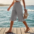 thumbnail image 6 of KDDYLITQ Linen Shorts for Women Elastic Waist Wide Leg Smocked Capris Shorts Beach Summer Ruffle Boho Shorts with Pockets Gray S, 6 of 7
