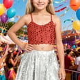 thumbnail image 2 of Ticikt Girls Sequin Tank Tops Kids Sleeveless Spaghetti Strap Crop Cami Camisole Sparkly Dance Blouse,Color:Red, 2 of 4