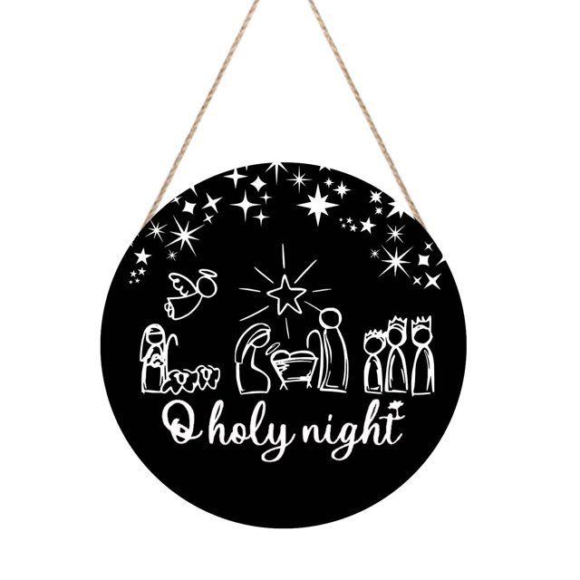 Letrero de madera para puerta de Nochebuena con silueta de ambiente festivo, diseño de escena navideña, decoración de fiesta navideña, colgante para puerta de entrada de casa