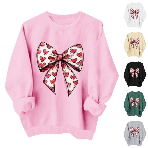 VKOYWKM Pink Sweatshirts for Women Valentine's Day Pullover Love Heart Graphic Sweatshirt Romantic Long Sleeve Crewneck Sweatshirts