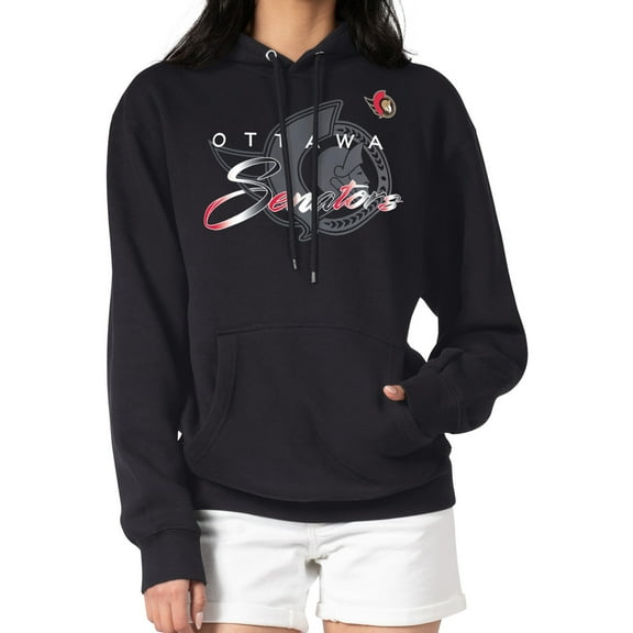 Men's G-III 4Her by Carl Banks Black Ottawa Senators Shadow Logo Fleece Pullover Hoodie