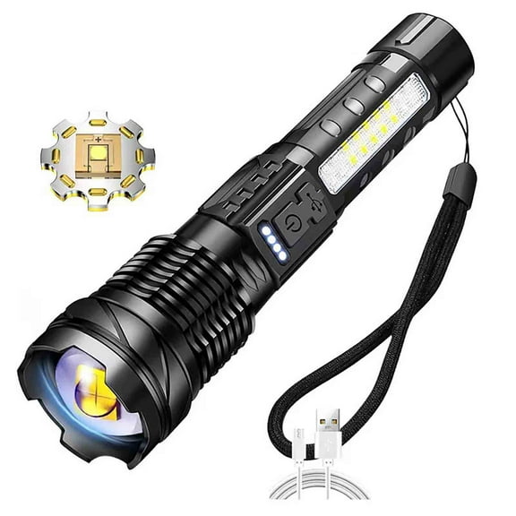 Ruroz 120000 Lumens Rechargeable Flashlights, Super Bright Tactical Flashlight with 5 Modes and Zoomable, IPX7 Waterproof, Usb LED Flashlight for Emergencies, Camping, Home