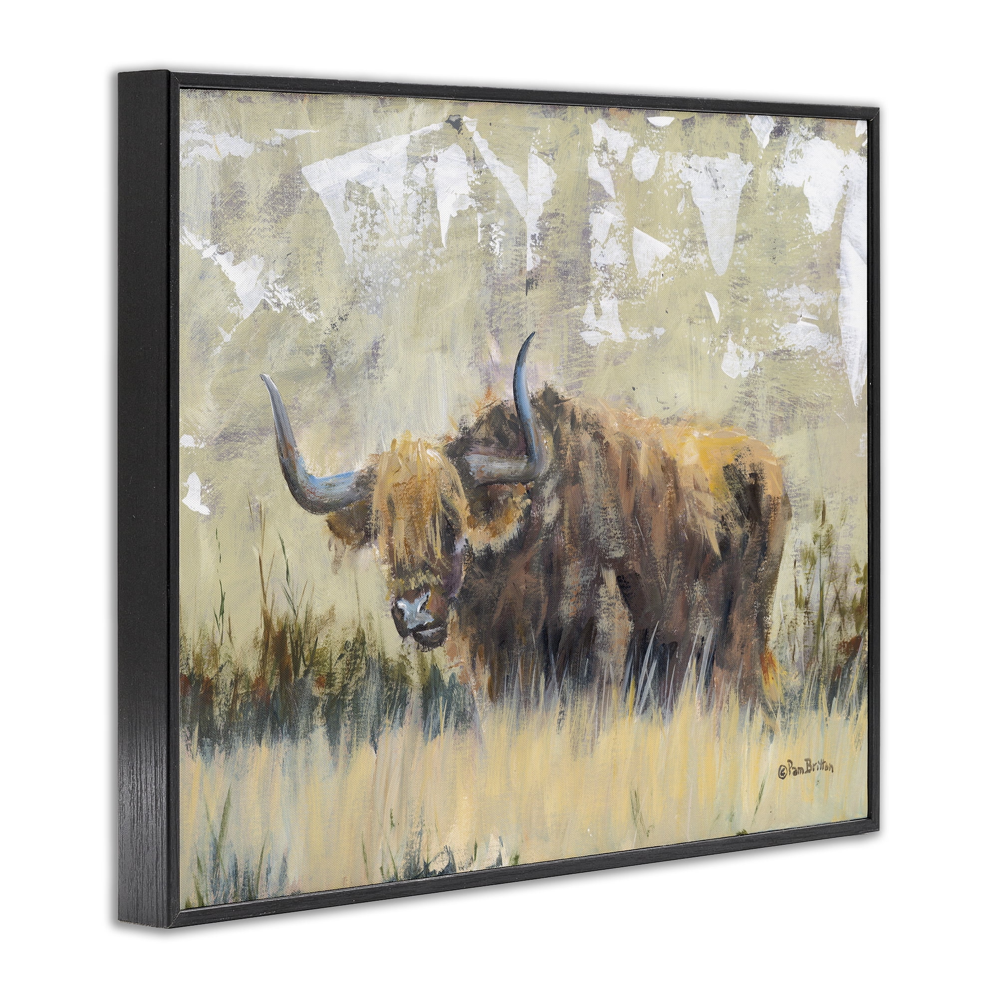 Stupell Industries Rustic Patterned Longhorn Animals & Insects Painting Black Framed Art Print Wall Art, 14 x 11