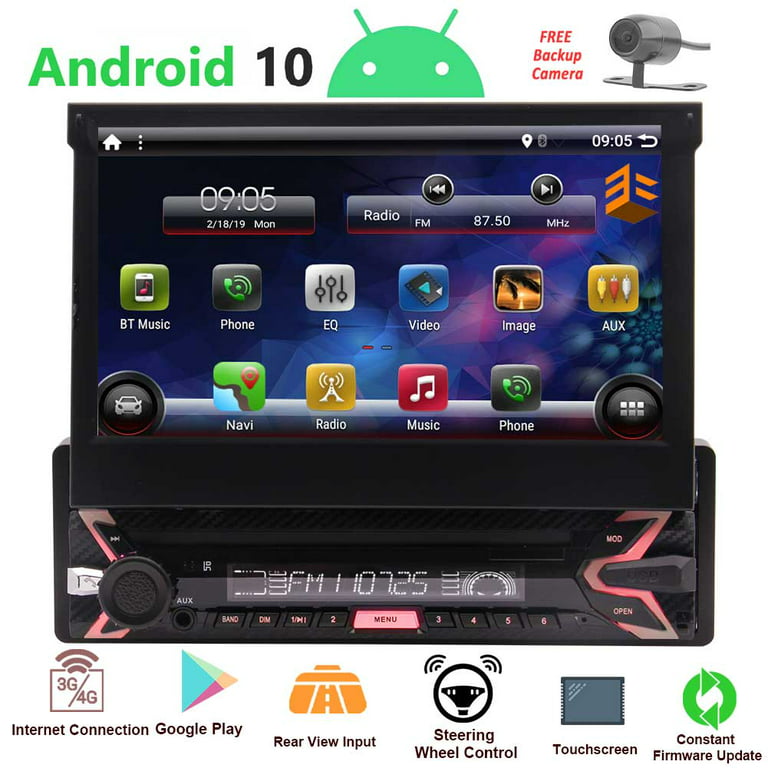 1 Din Radio Android 10 Single Din Car Stereo Bluetooth 7 Out Touch 1080P Detachable DVD Player GPS Navigation Headunit Indash with Steering Wheel Control&Mirrolink -