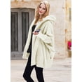 thumbnail image 4 of Women'S Solid Color Long-Sleeved V-Neck Hooded Jacket Casual Loose Plush Buttonless Jacket White M, 4 of 7