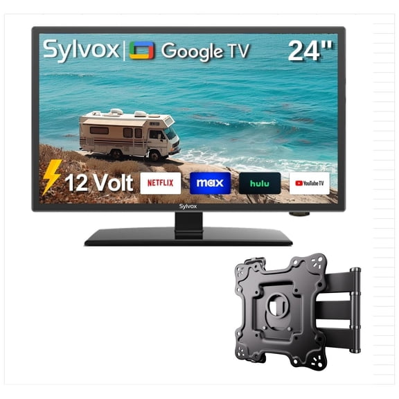 SYLVOX 24" Smart RV TV with Wall Mount, 12 Volt TV 1080P Google TV ATSC NTSC WiFi Bluetooth HDMI USB, AC/DC Powered, for RV Camper Van (Vehicle Series)
