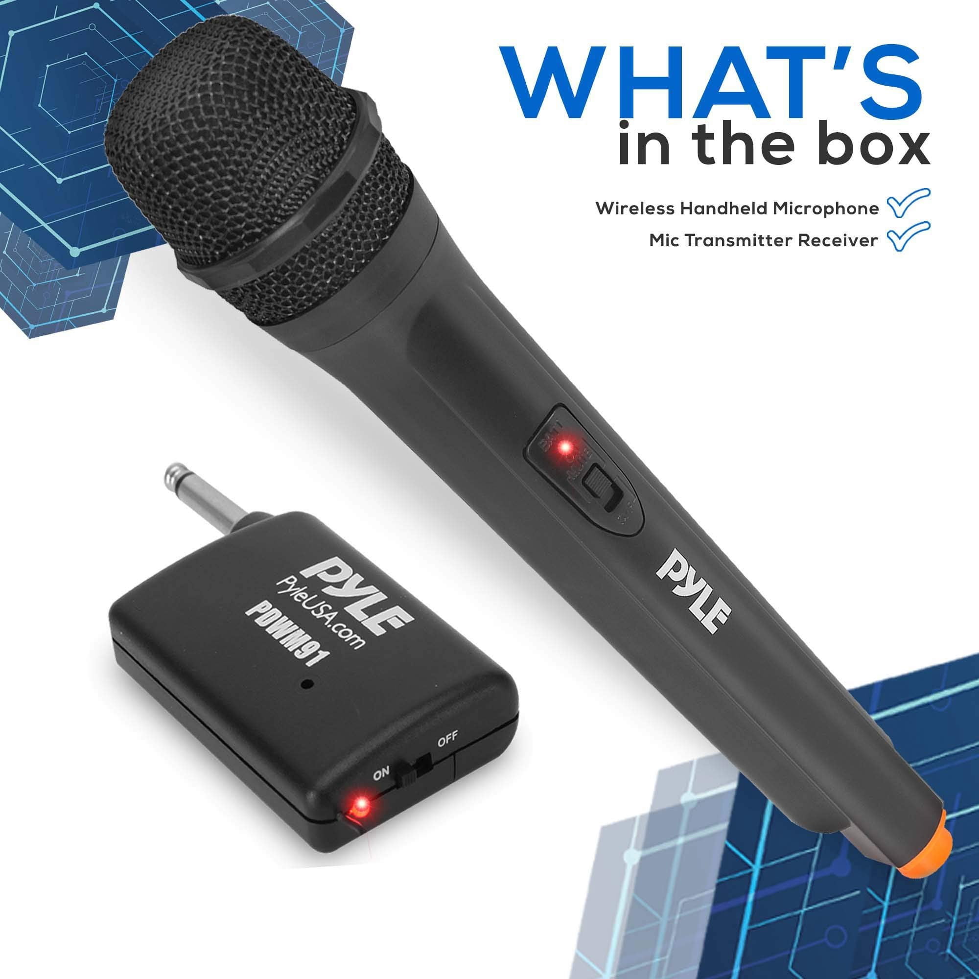Pyle PDWM91 Professional VHF Handheld Microphone with Adapter Receiver, Black