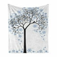 thumbnail image 1 of Winter Soft Flannel Fleece Blanket, Barren Tree Silhouette Snowflake Leaves Hand Drawn Interpretation Snow Season, Cozy Plush for Indoor and Outdoor Use, 50" x 60", Blue Black White, by Ambesonne, 1 of 6