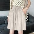 thumbnail image 2 of Ashirexll Shorts for Women, Womens Shorts Casual, Ladies' Summer Thin Casual and Comfortable Ice Silk Drying Side Pockets Wide Legs Elastic Waist Drawstring Five Quarter Pant, 2 of 7