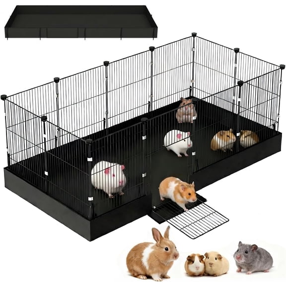 ZALALOVA 12 Panels Guinea Pig Cages,DIY Small Animal Playpen with 900D Oxford Waterproof Liner,48" x 24" x 16" Small Animals Cage Pet Playpen with Door for Bunny Turtle Hedgehog,Indoor Outdoor Porta