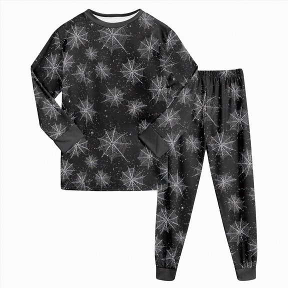 Zuwimk Little Boys Girls Pajamas Set 2 Piece Long Sleeve Halloween Print Top and Pants Pjs Sleepwear Jammies Fall Winter Pj,Y008-Black