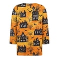 thumbnail image 4 of Halloween Womens Shirts Funny 3/4 Sleeve T Shirts Horror Castle Printed Tops Spooky Button V Neck Pullover Holiday Three Quarter Length Blouses, 3XL, 4 of 5