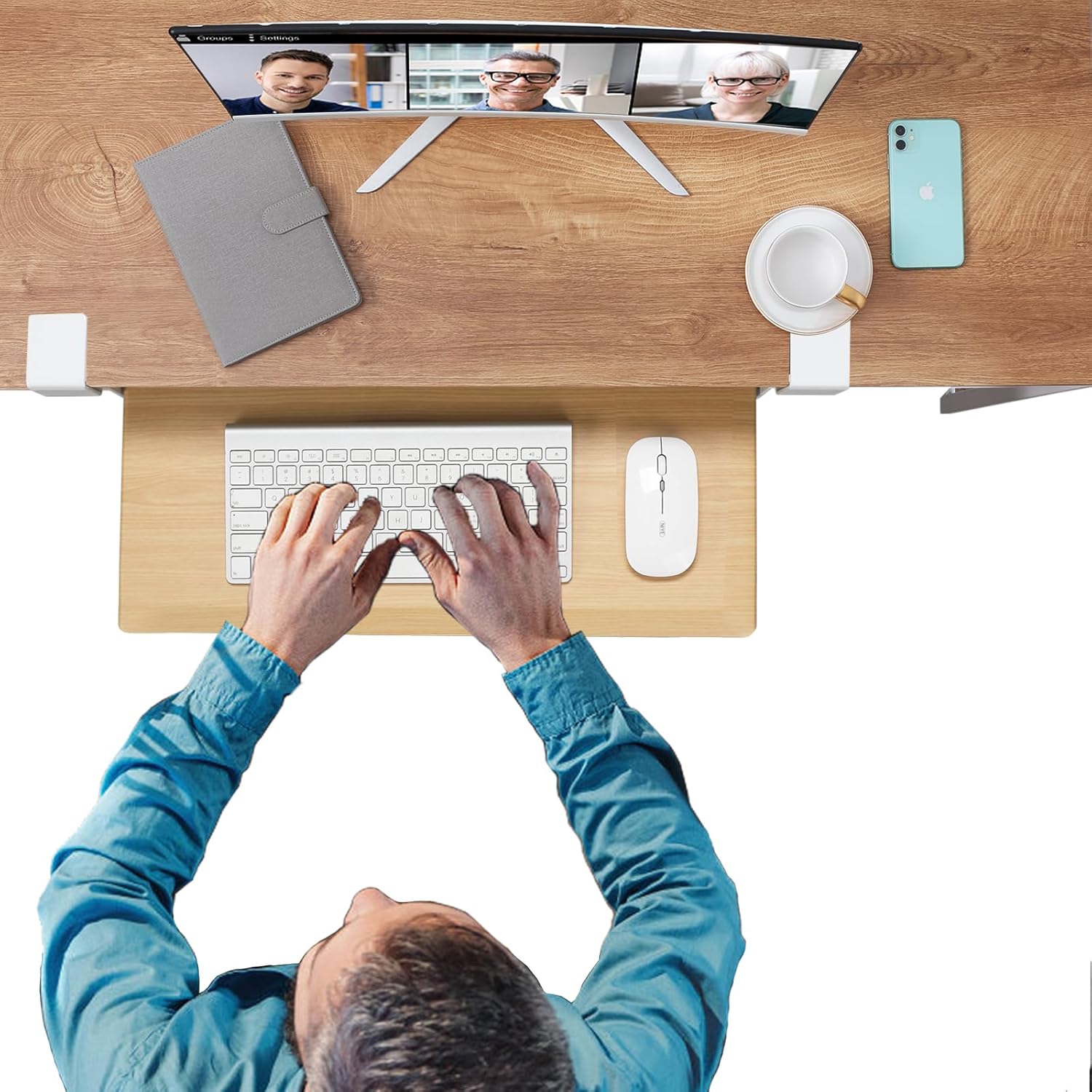 Under Desk Keyboard Tray with Slide Pull Out, C Clamp Mount, Ergonomic Computer Stand for Home Office, White, 19.7" x 12.2" Small Size