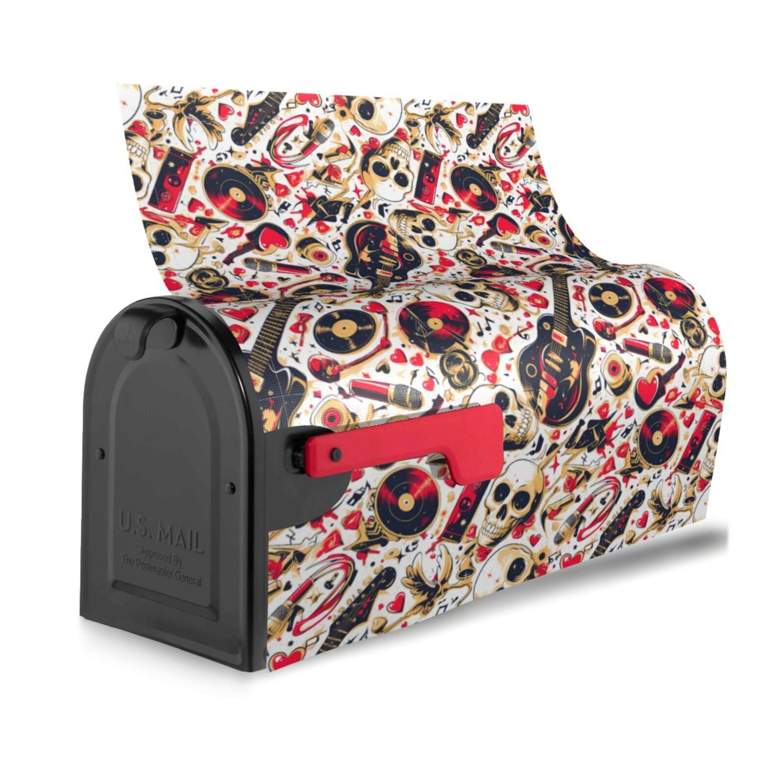 Logiee Guitar Skull rock Print Post Letter Box Wrap Decor, Mailbox Cover Suitable for Standard Mailbox and Large Size Mailbox,Outdoor Yard Decoration-21x18 in