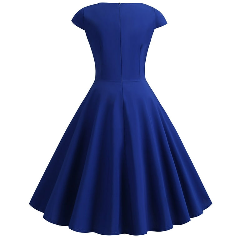 Fesfesfes Spring Dresses for Graduation Girls Zipper V-Neck Solid Color  Midi Dress Casual Swing Short-Sleeved Swing Dress - Walmart.com