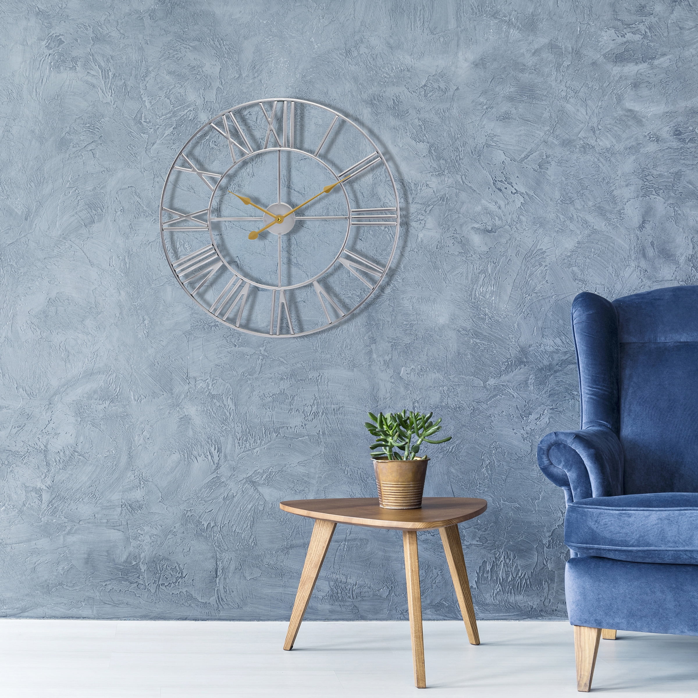 Sorbus Large Metal Roman Numberal Wall Clock for Living Room Decor (Silver, 16" Diameter)