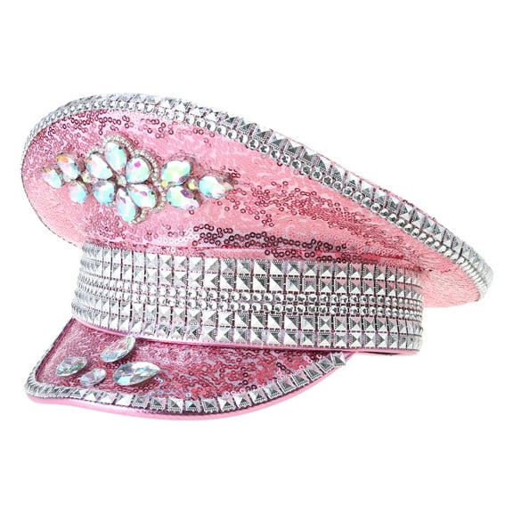 Bejeweled Captain Hat with Heavy Crystal Sequins for Bride Bachelorette Party Hand Beading Pearls Hat Wedding Photos