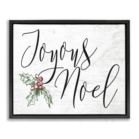 Stupell Industries Joyous Noel Christmas Botanicals Holiday Painting Black Floater Framed Canvas Art Print Wall Art, 21 x 17